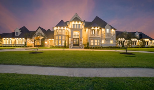 white and black lighted concrete house